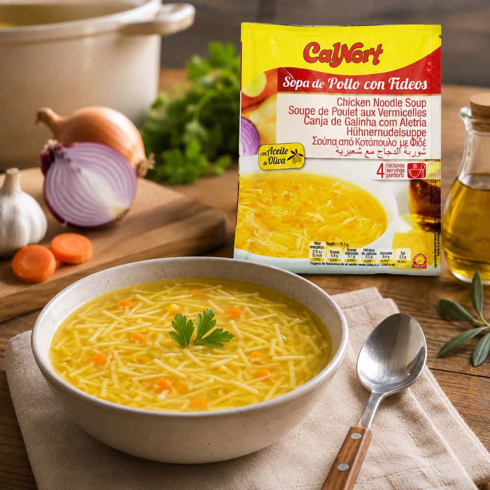Sopa de pollo con fideos y aceite de oliva Calnort (66 g / 2.33 oz) - Miniatura 2
