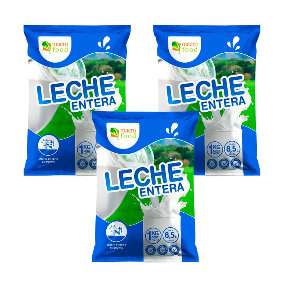 Leche en polvo entera Macro Food (3 x 1 kg / 2.2 lb) - Miniatura 1