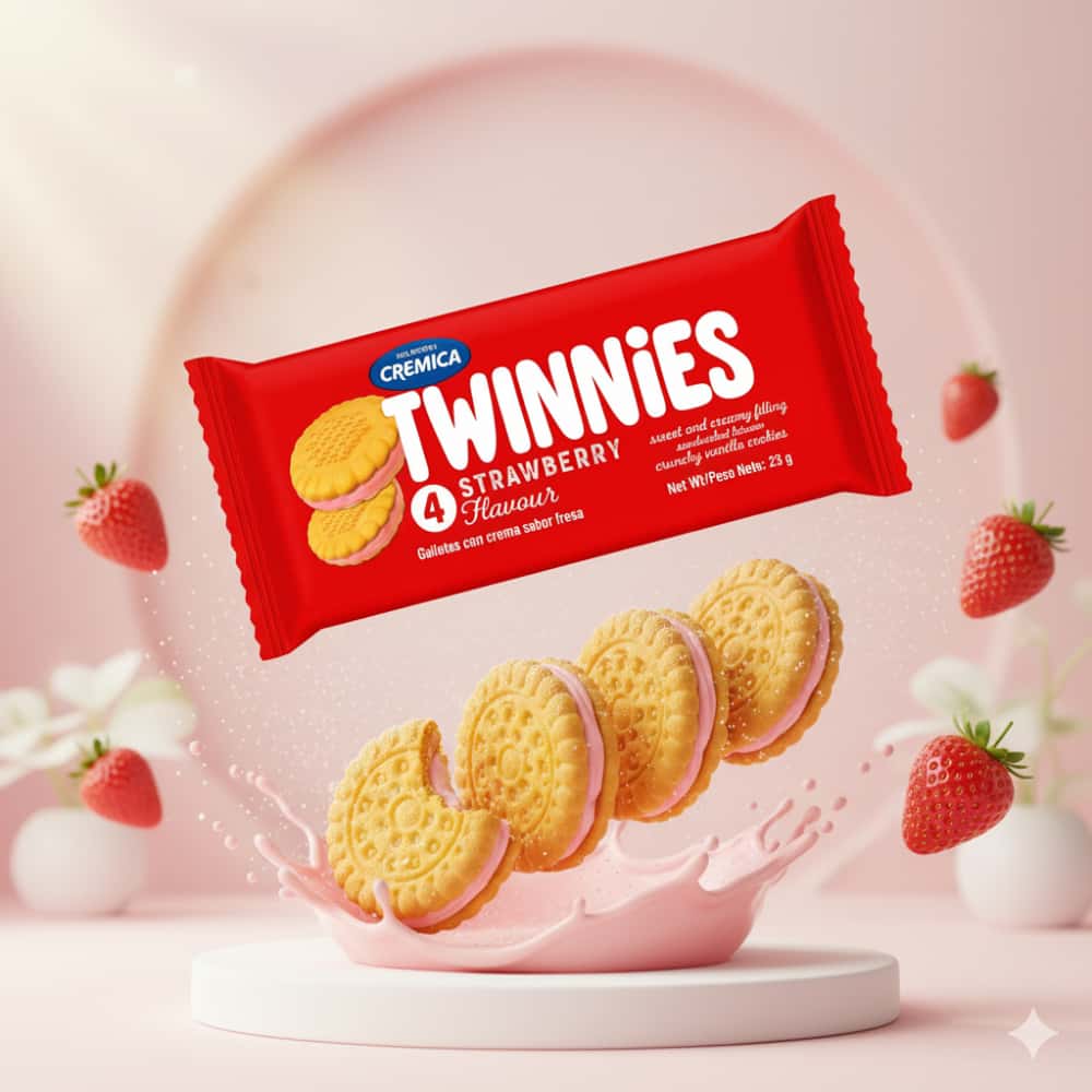Galletas de vainilla con crema sabor a fresa Twinnies Mrs Bector's Cremica (23g / 0.81 oz) - Miniatura 5