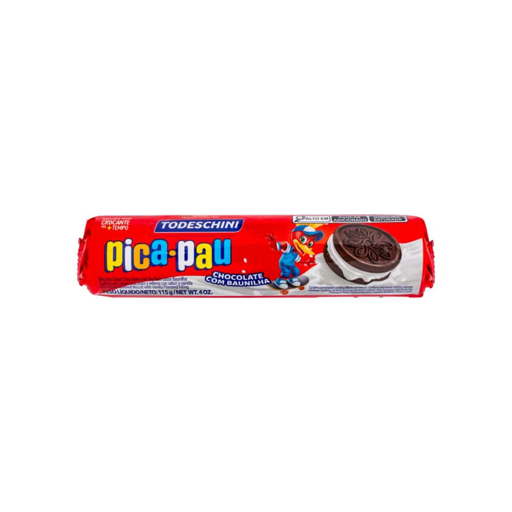 Galletas de chocolate con relleno sabor a vainilla pica pau Todeschini (115 g / 4 oz) - Miniatura 1