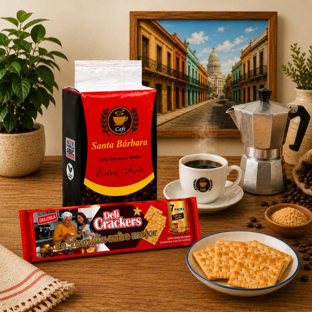 Café tostado y molido extra fuerte Santa Bárbara (250 g / 8.8 oz)+Galletas saladas tipo cracker Delizola (595 g / 1.3 lb) - Miniatura 2
