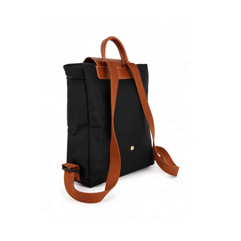 Mochila convertible de nailon negro con detalles en camel Isabella - Miniatura 4