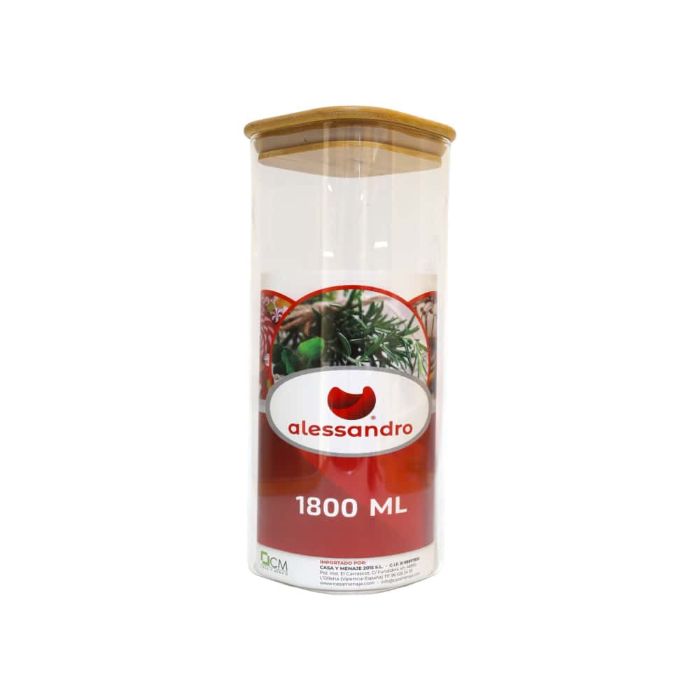 Envase - Recipiente - de borosilicato cuadrado con tapa de bambú de 1800 ml - Miniatura 3