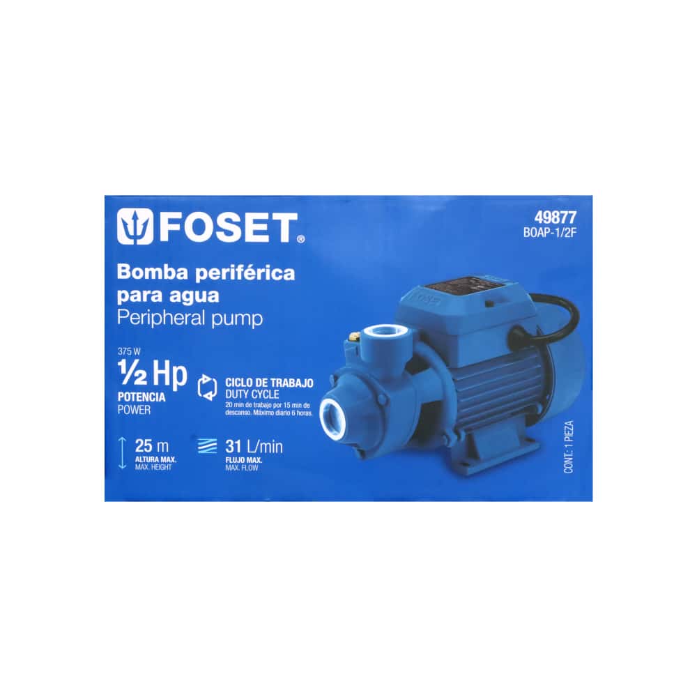 Bomba periférica para agua de 1/2 Hp Foset BOAP-1/2F - Miniatura 3