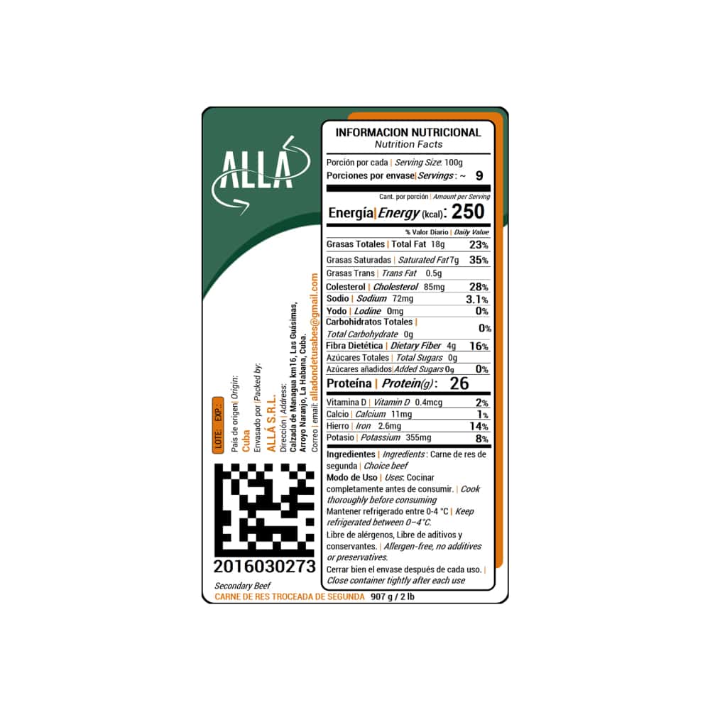 Carne de res troceada de segunda ALLÁ (907 g / 2 lb) - Miniatura 2