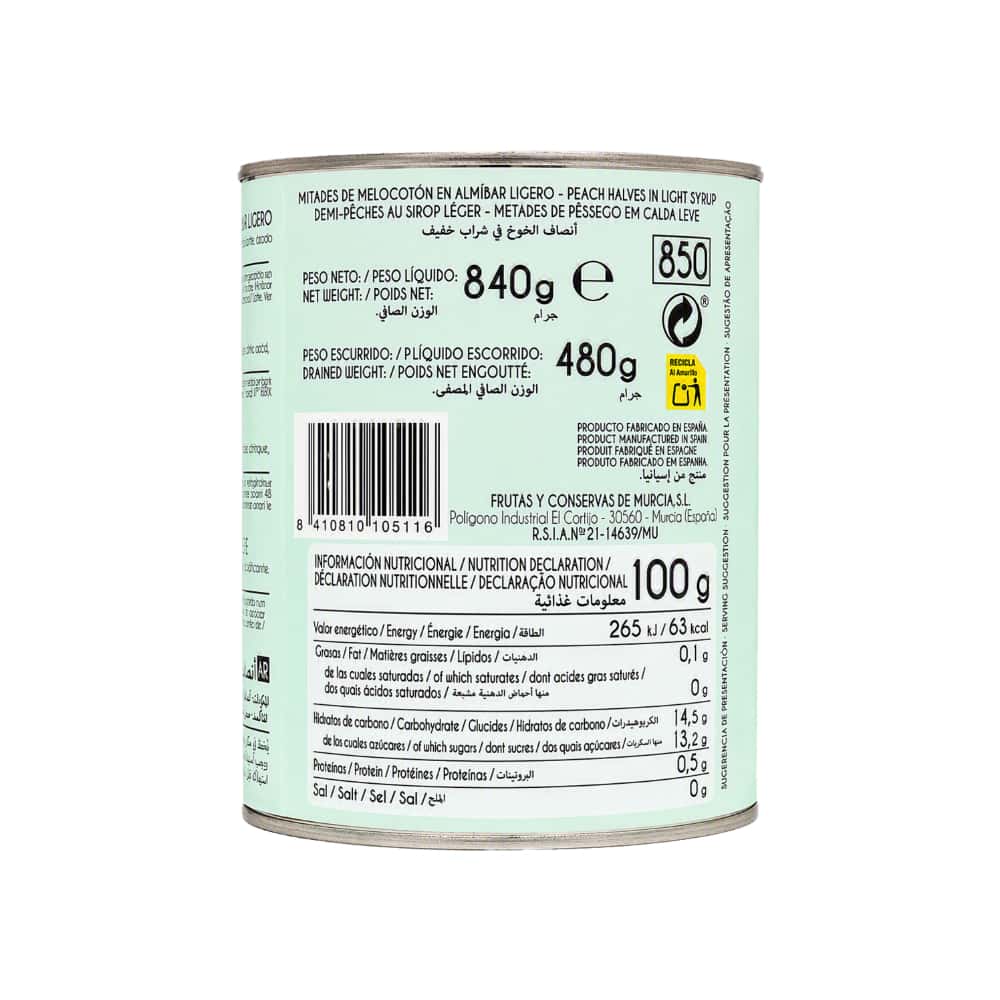 Mitades de melocotón en almíbar ligero Mocitos (840 g / 1.85 lb) - Miniatura 2