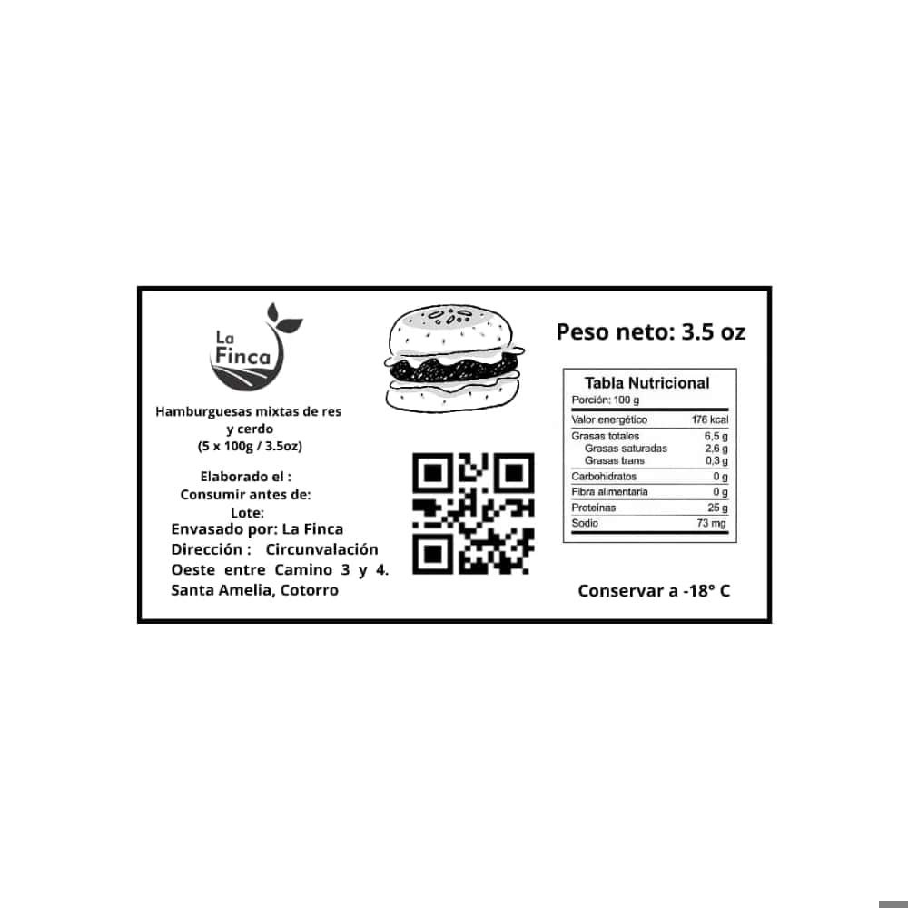 Hamburguesas mixtas de res y cerdo La Finca (5 x 100 g / 3.5 oz) - Miniatura 2