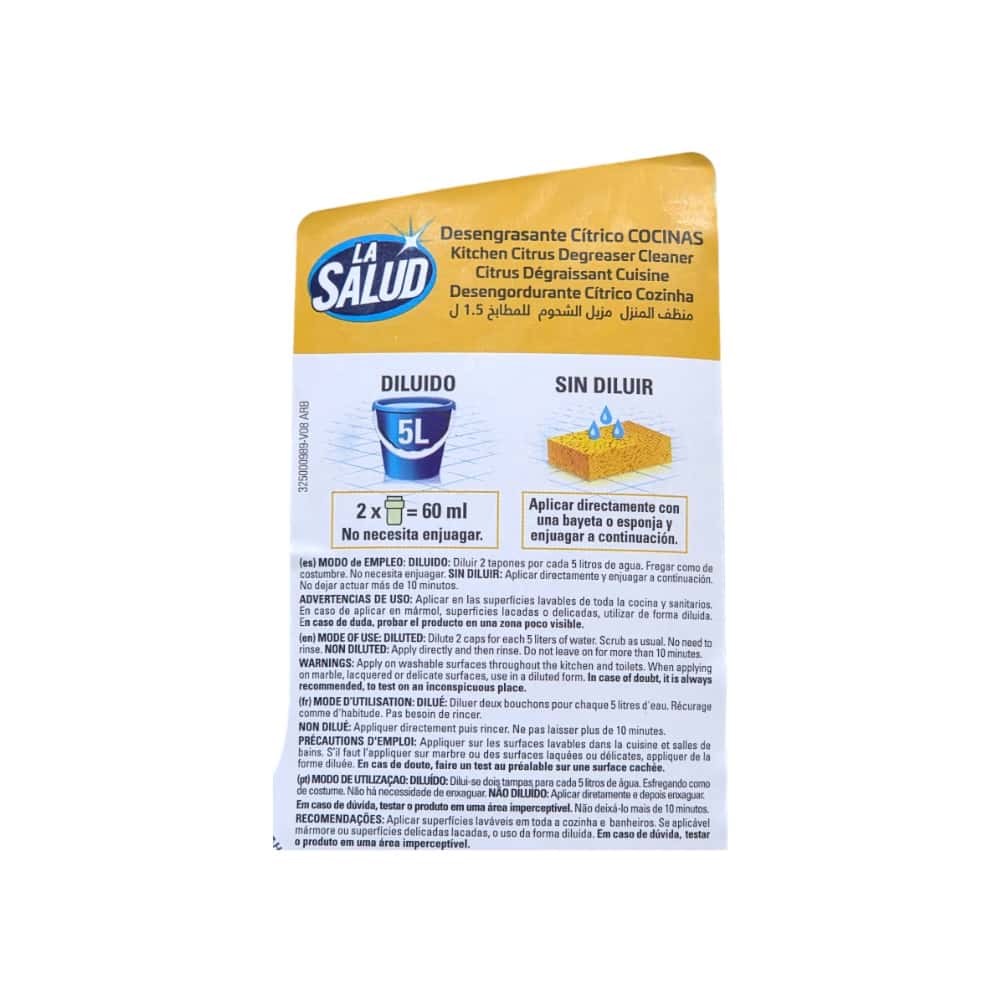 Desengrasante cítrico cocinas con amoníaco y aroma a limón La Salud (1.5 L / 50.7 fl.oz.) - Miniatura 3