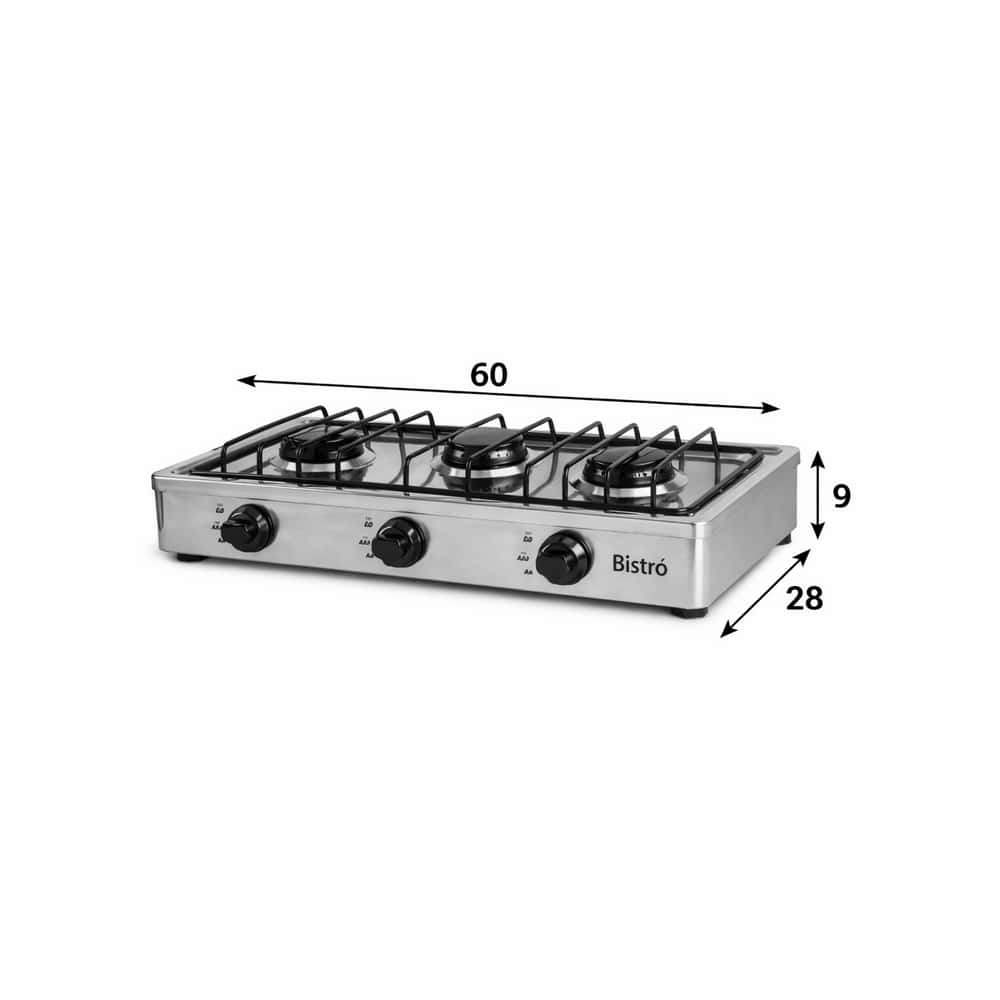 Estufa de mesa a gas con 3 quemadores color plateado Bistró 963-2402107 - Miniatura 2