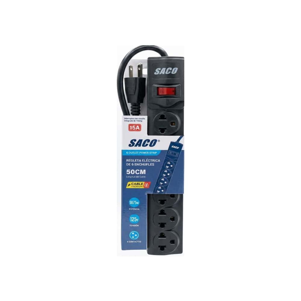 Extensión con sistema de 6 tomas y cable de 50 cm 15A Saco 04-FR-34035 - Miniatura 2
