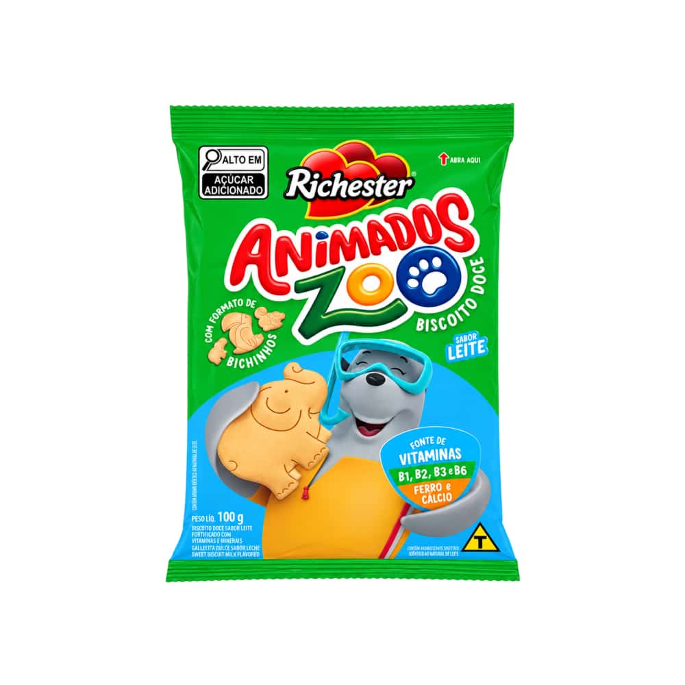 Galletas dulces con sabor a leche fortificadas con vitaminas y minerales Richester Animados Zoo (100 g / 3.52 oz) - Miniatura 1