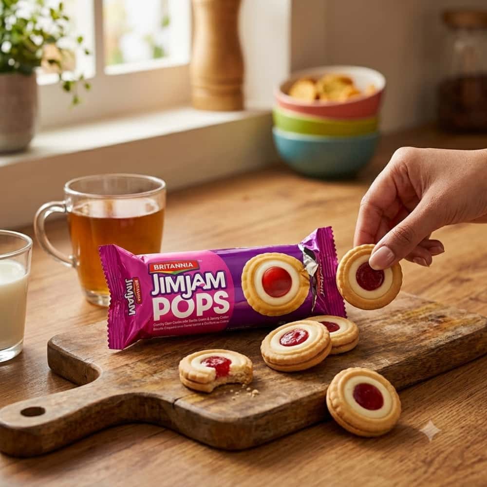 Galletas con centro de crema de vainilla y mermelada Britannia JimJam (70 g / 2.47 oz) - Miniatura 5