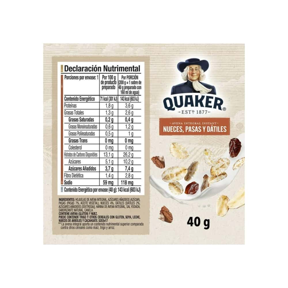 Cereal de avena instantánea con nueces pasas y dátiles Quaker (40 g / 1.41 oz) - Miniatura 3