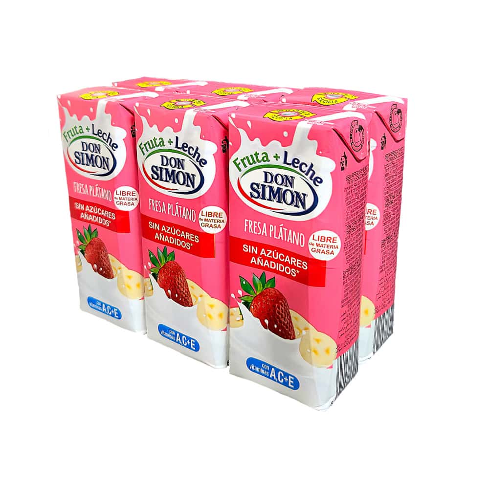 Bebida refrescante mixta de zumo de fruta + leche de sabor fresa plátano Don Simon (6 x 200 ml) - Miniatura 1