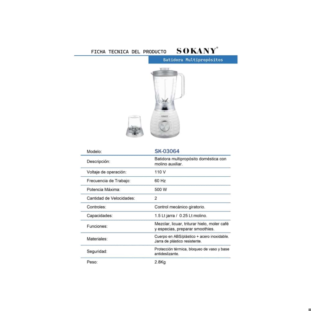 Batidora multipropósito con picador Sokany SK-03064 - Miniatura 3