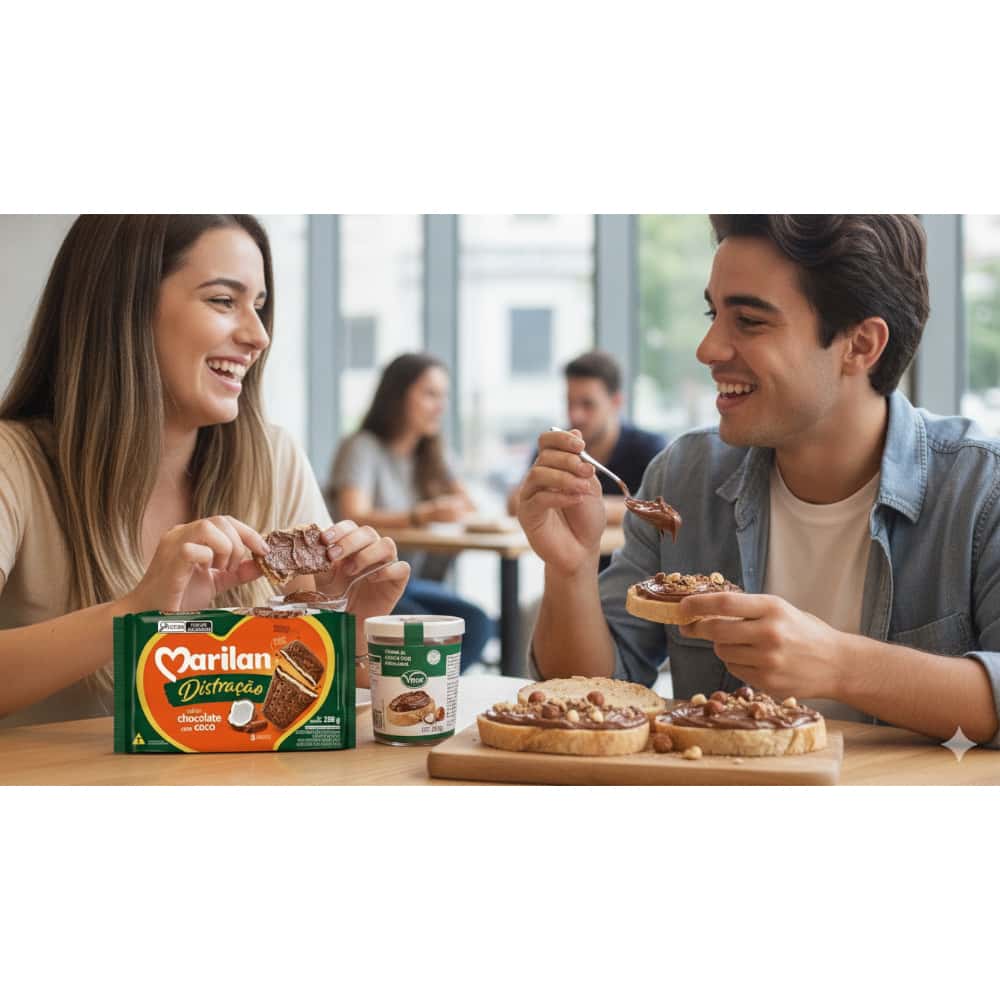 Crema de cacao con avellanas Vima Foods (210 g / 7.41 oz) + Galleta triple capa sabor chocolate con coco Distracao Marilan (280 g / 9.88 az) - Miniatura 4