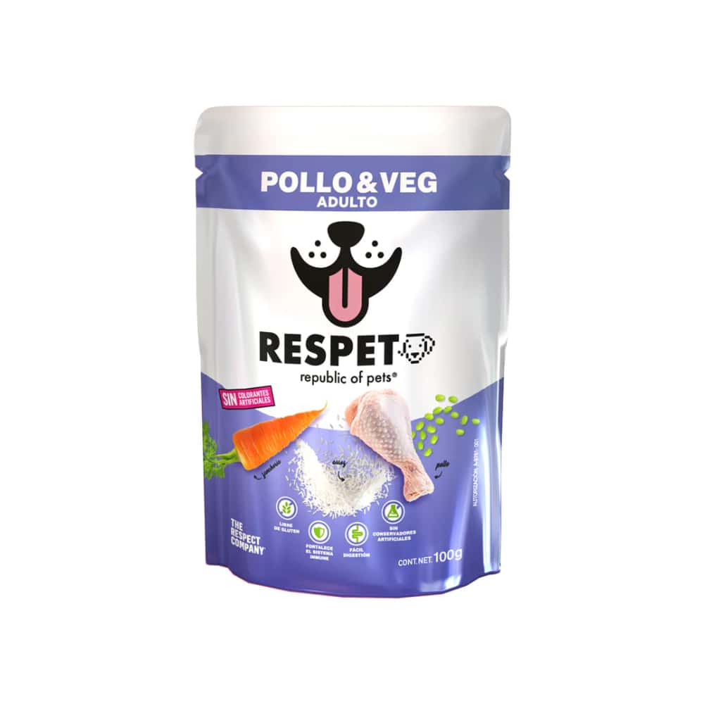 Alimento húmedo para perros adultos con pollo y vegetales Respet (100 g / 3.52 oz) - Miniatura 1