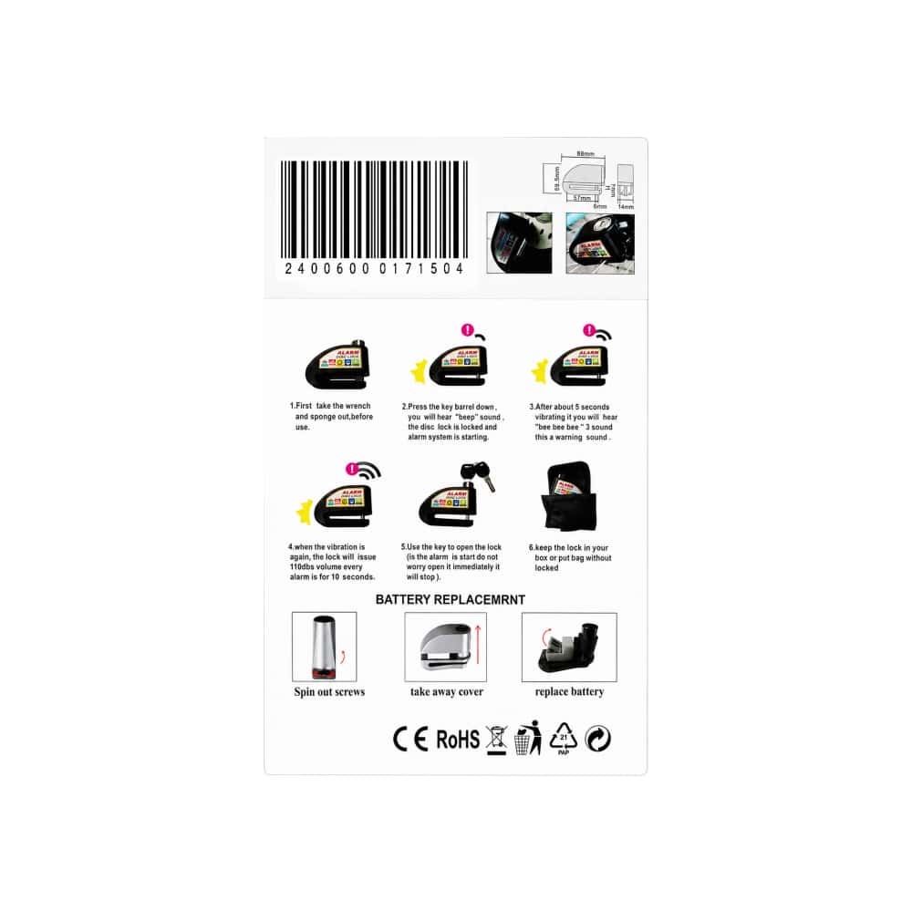 Candado de disco para motocicleta con alarma antirrobo de 110 dB Racing Moto R8201 - Miniatura 3