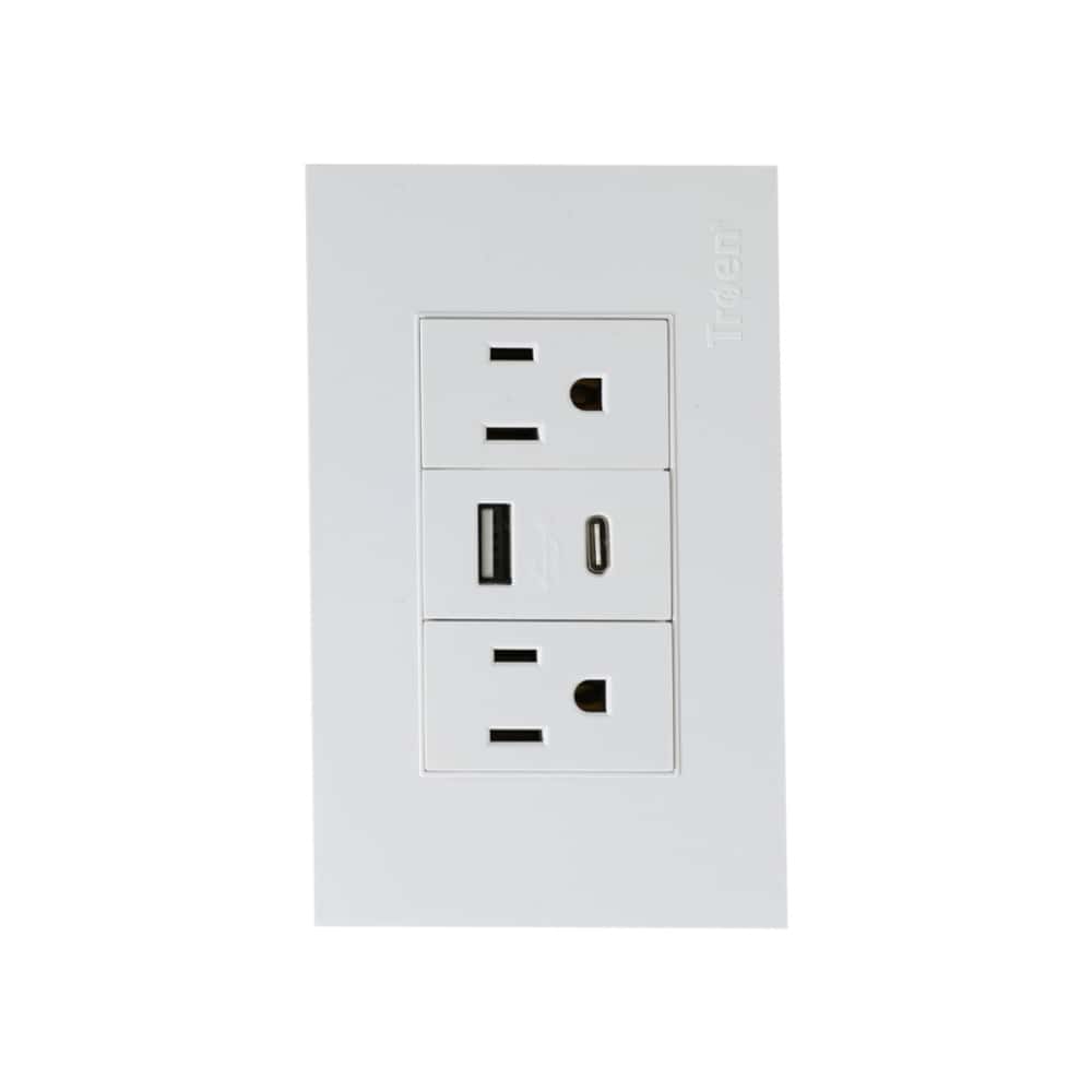 Tomacorriente doble polarizado con puerto USB y puerto C de 15 A Troen - Miniatura 2