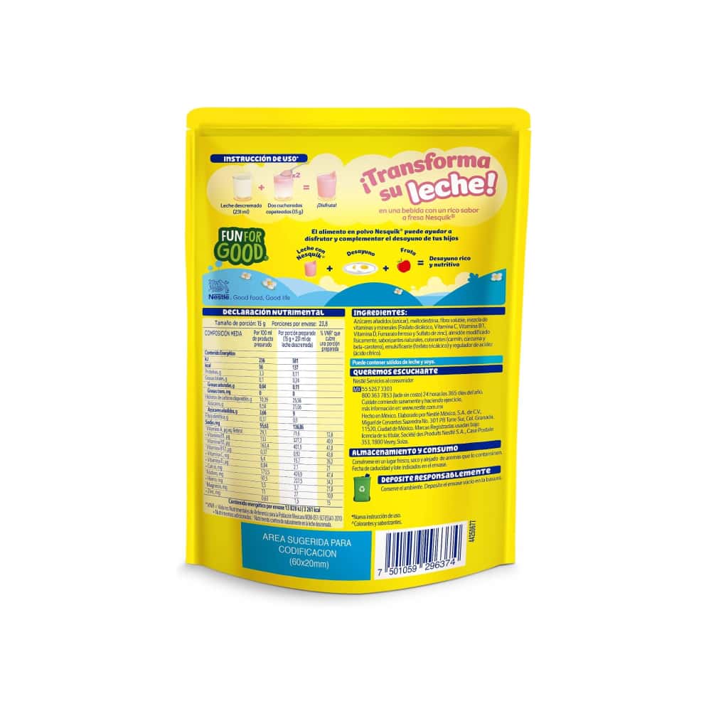 Alimento en polvo para preparar bebida sabor fresa Nestlé Nesquik Opti-Start (357 g / 12.59 oz) - Miniatura 3
