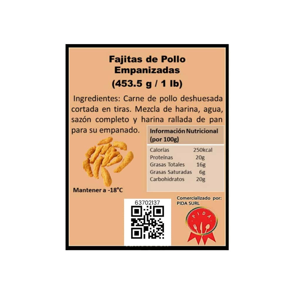 Fajitas de pollo empanizadas Pida (453.5 g / 1 lb) - Miniatura 4