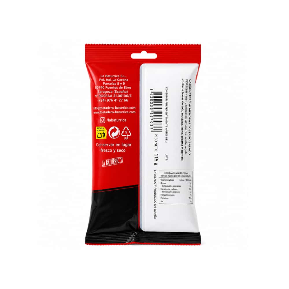 Cacahuete pelado, tostado y salado. Frutos Secos Aperitivos LA BATURRICA (115 g / 4.05 oz) - Miniatura 2
