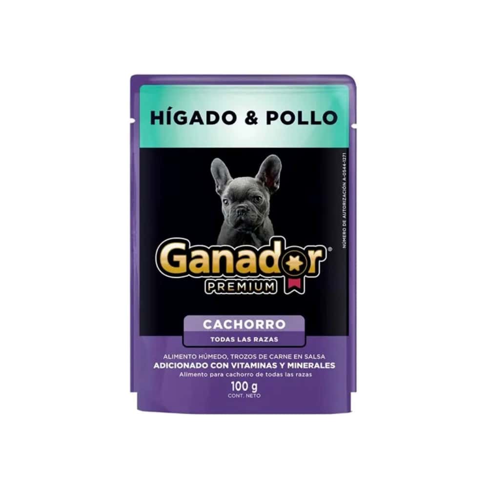 Alimento húmedo para cachorro toda raza trozos de carne en salsa hígado y pollo Ganador Premium (100 g / 3.5 oz) - Miniatura 1