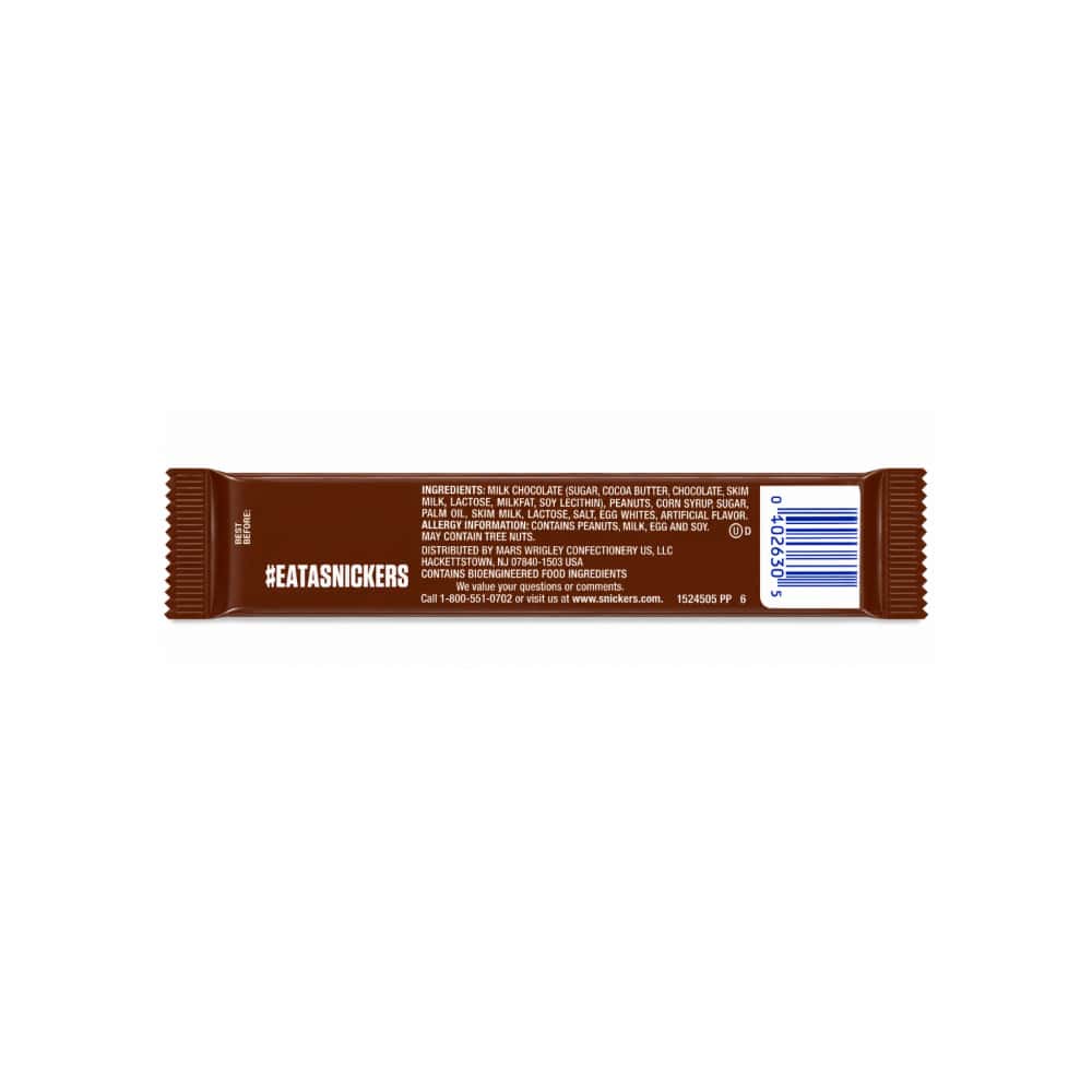 Barra de chocolate con leche rellena de caramelo y cacahuate Snickers (93.3 g / 3.29 oz) - Miniatura 3