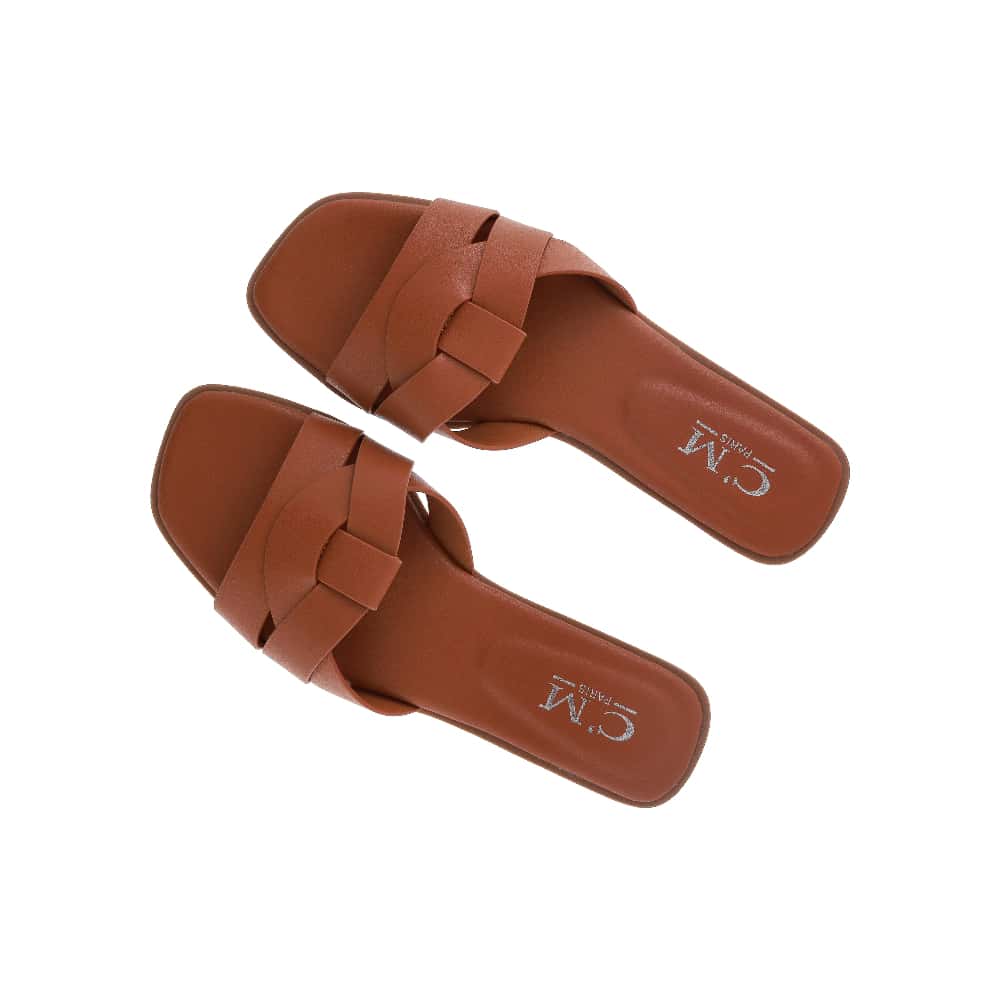 Sandalias planas camel con correas cruzadas y nudo para mujer CM PARIS (Talla 39) - Miniatura 2