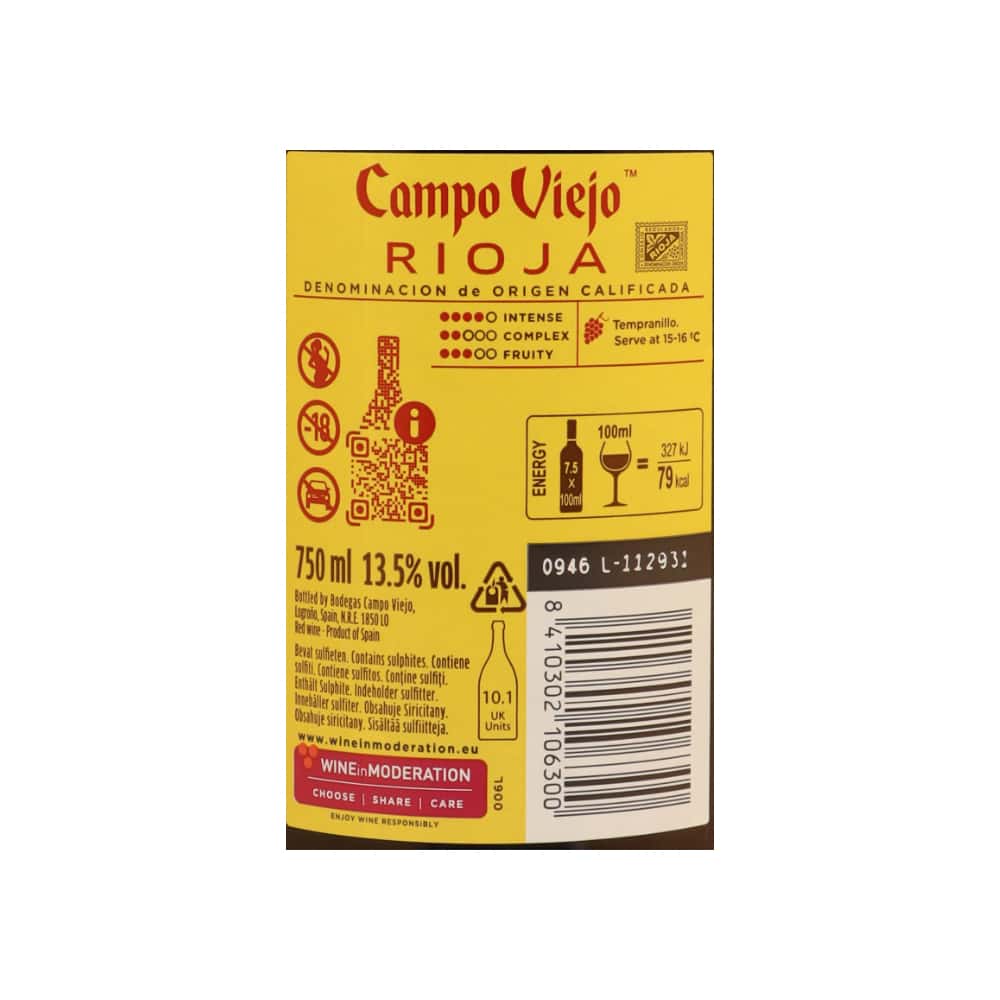 Vino tinto 13.5 % vol Tempranillo Campo Viejo (750 ml) - Miniatura 5
