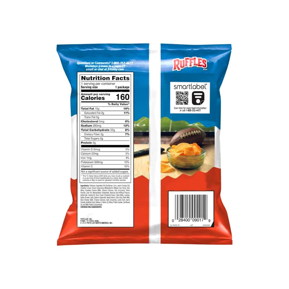 Papas fritas sabor queso cheddar y crema agria Ruffles (28.3 g / 1 oz) - Miniatura 2