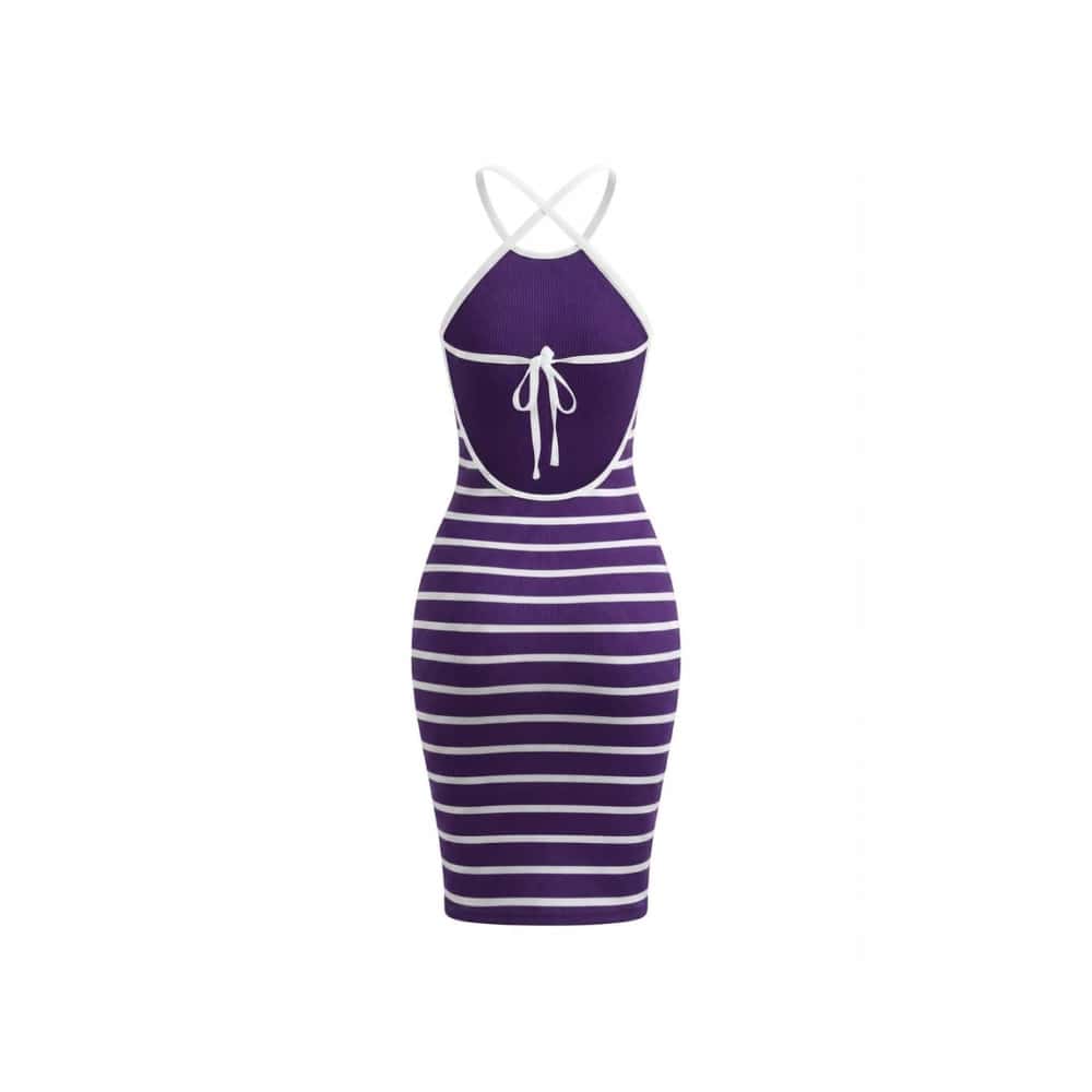 Vestido ajustado con estampado de rayas horizontales morado y blanco Torbex (Talla única) - Miniatura 2