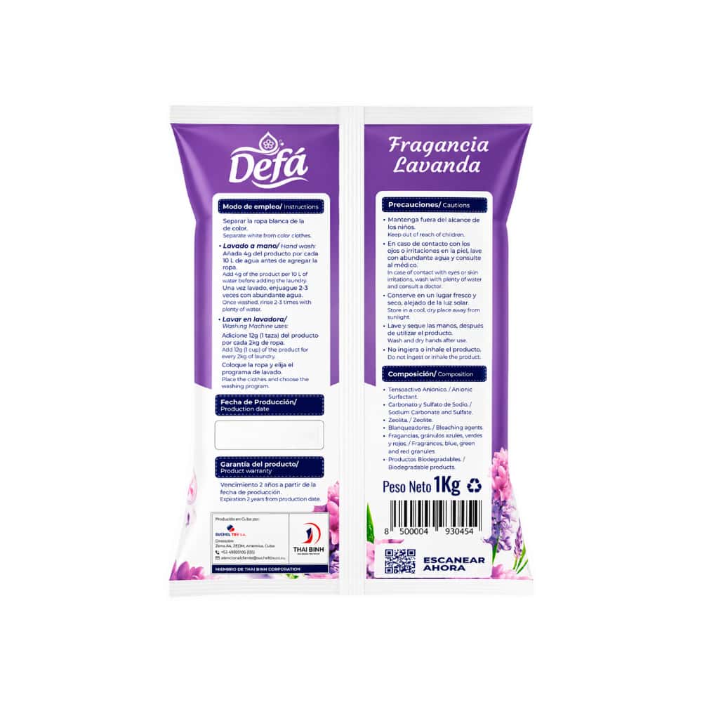 Detergente en polvo multiusos fragancia de lavanda Defá (2 x 1 kg / 2.2 lb) - Miniatura 2