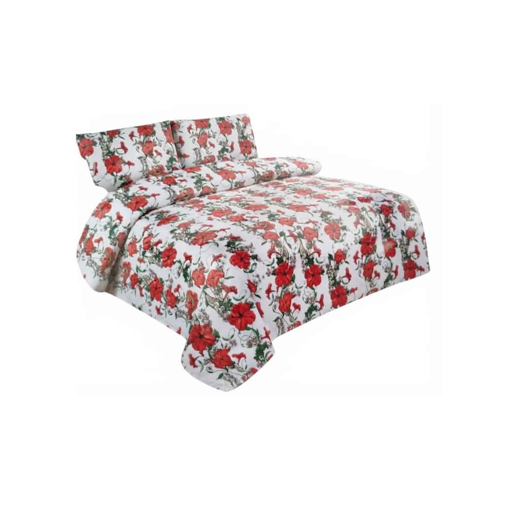 Juego de sábanas Full Size de cuatro piezas con estampado floral de enredaderas rojas sobre fondo blanco Solla Home - Miniatura 1