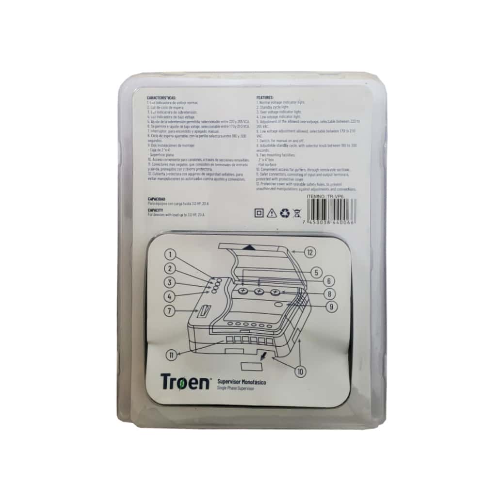 Protector de voltaje monofásico de línea de 220 V / 20 A Troen - Miniatura 6