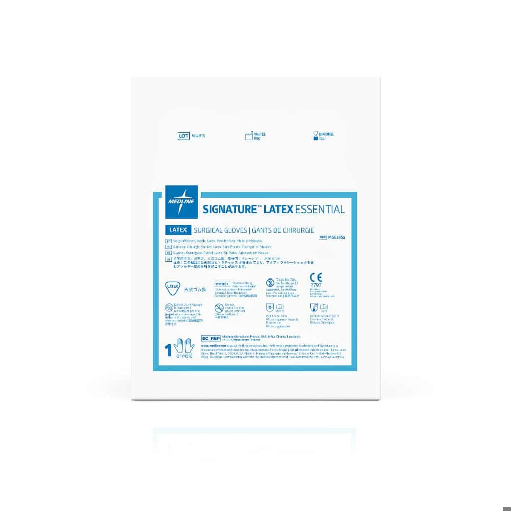 Guantes quirúrgicos estériles de látex sin polvo talla 7.5 Medline (1 par) - Miniatura 2