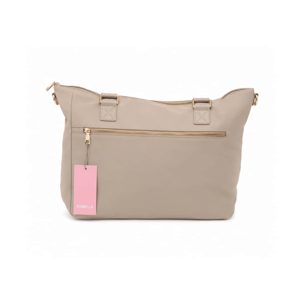 Bolso shopper beige de nailon con bolsillo frontal y asas largas Isabella (1 U) - Miniatura 2