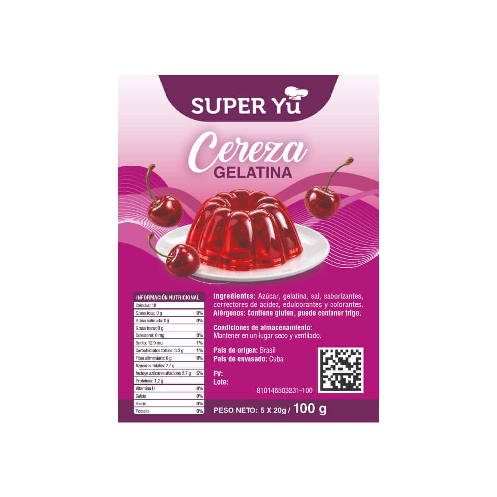 Gelatina sabor cereza Super Yu (100 g / 3.53 oz) - Miniatura 2