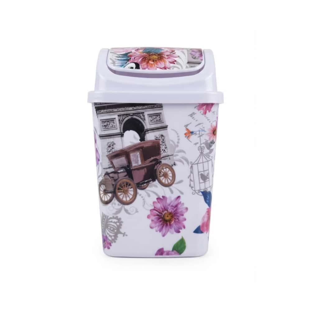 Cesto de basura pequeño de plástico con tapa oscilante con estampado floreado Neki Impex (1 U) - Miniatura 2