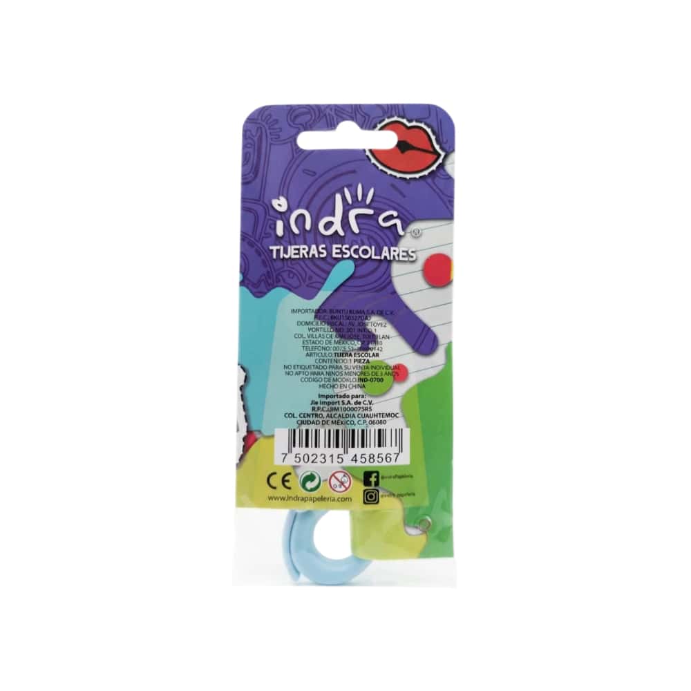 Tijera escolar automática con funda de plástico azul y verde Indra - Miniatura 2