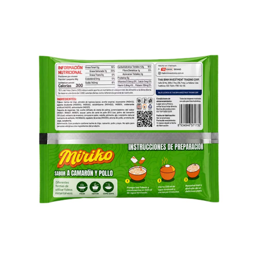 Sopa instantánea con fideos sabor a camarón y pollo TB Food (65 g / 2.29 oz) - Miniatura 2
