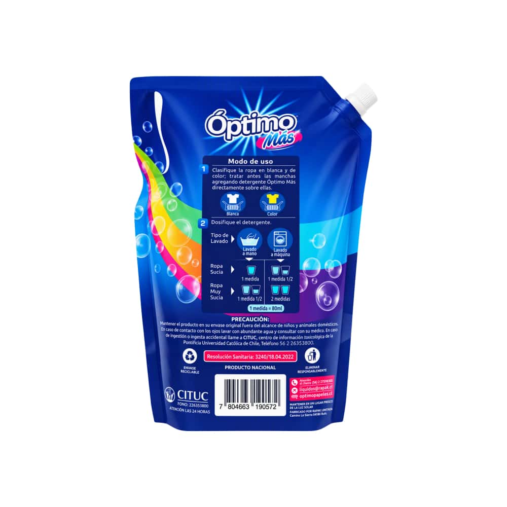 Detergente líquido para ropa blanca y de color O´ptimo Ma´s (3 L) - Miniatura 2