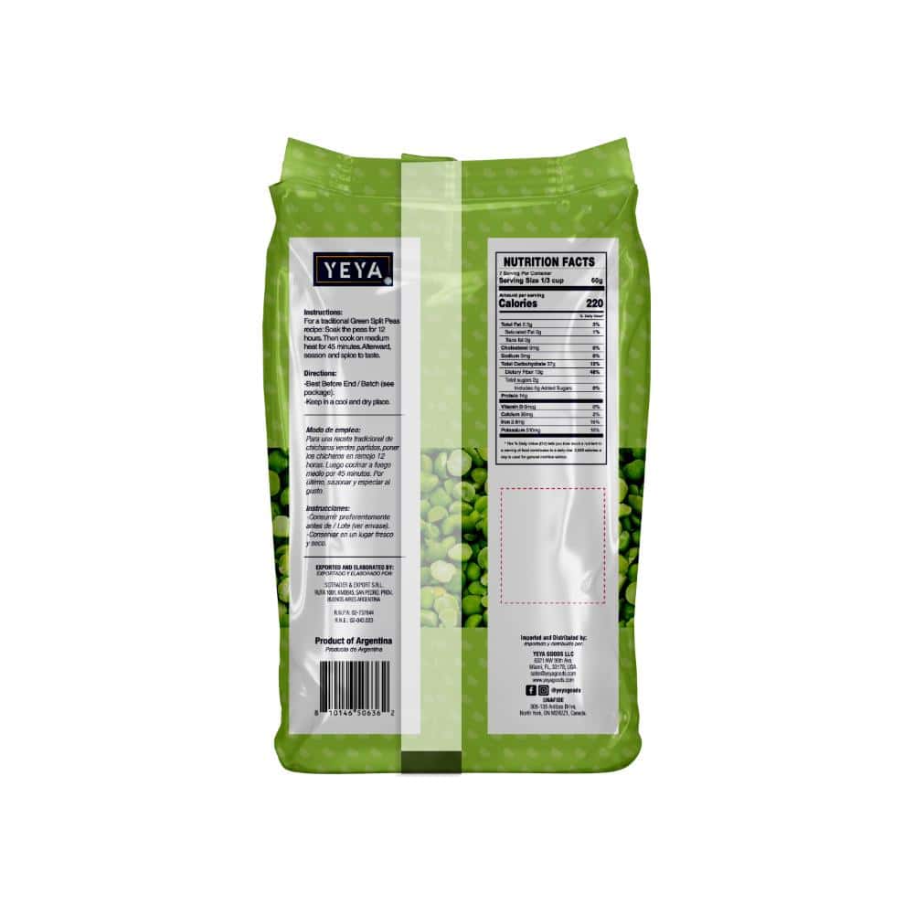 Chícharos verdes partidos YEYA (454 g / 1 lb) - Miniatura 3