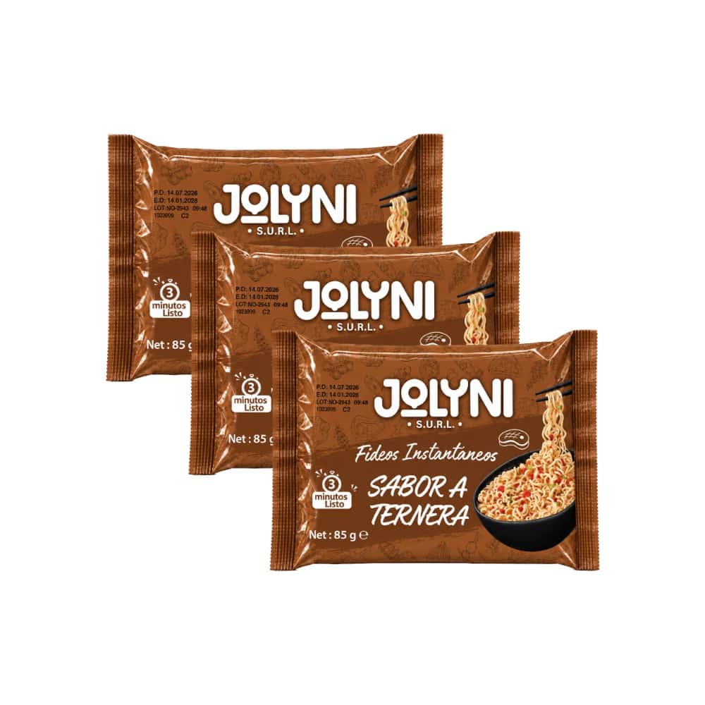 Sopa de fideos instantáneos sabor ternera Jolyni (3 x 85 g / 3 oz) - Miniatura 1