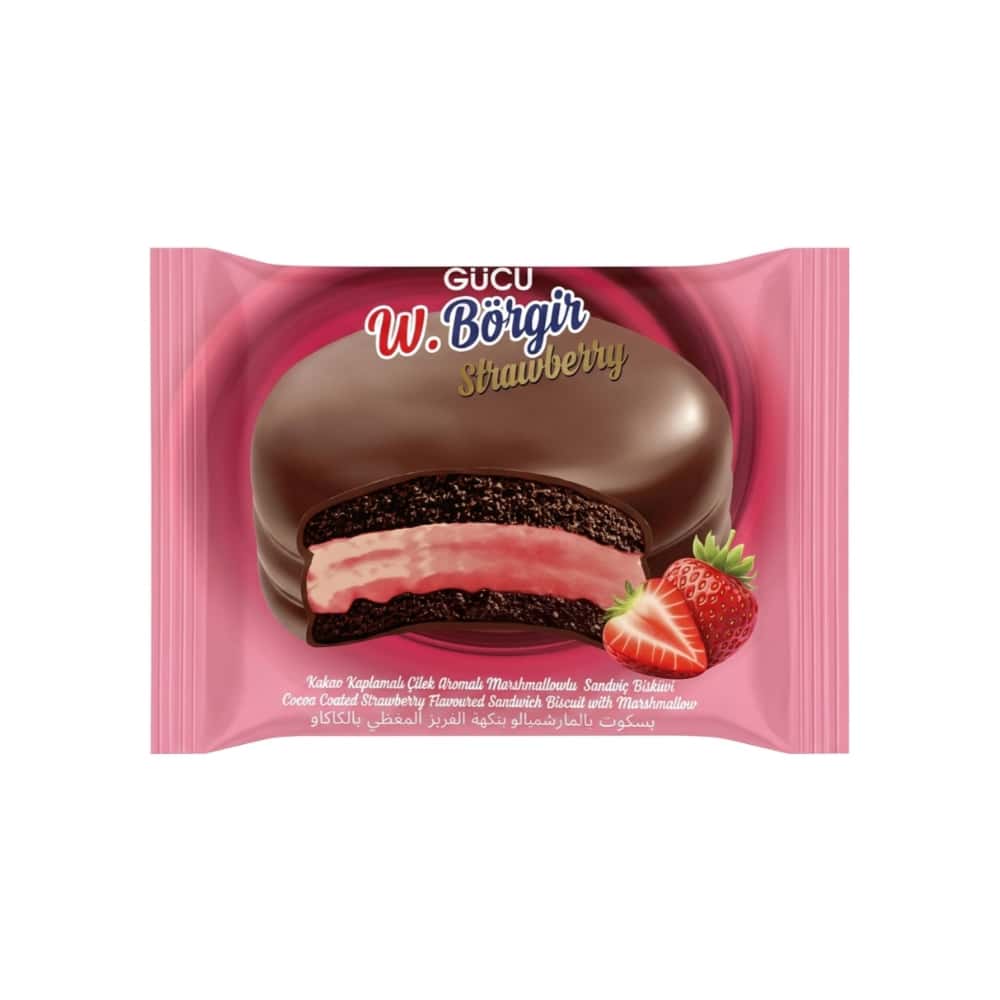 Alfajor de chocolate relleno de malvavisco, crema de fresa y cubierto con crema de cacao W.Börgir Guci (50 g / 1.76 oz) - Miniatura 1