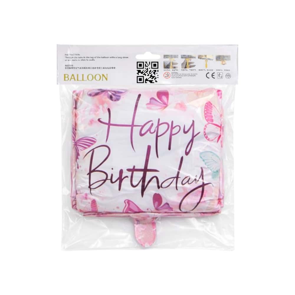 Globo con cartel de Happy birthday y diseño de mariposas Ballon (18 pulgadas) - Miniatura 3