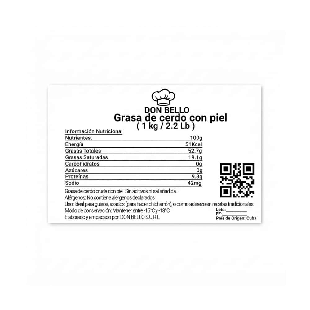 Grasa de cerdo con piel Don Bello (1 kg / 2.2 lb) - Miniatura 3