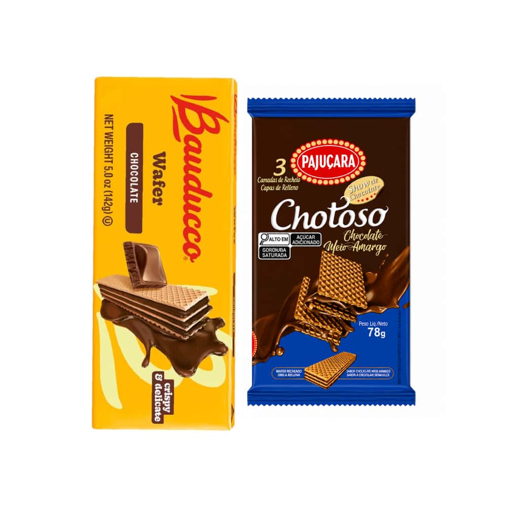 Sorbetos rellenos con crema sabor a chocolate Bauducco (142 g / 5.0 oz) y sorbetos rellenos de chocolate semi-amargo Chotoso Pajucara (78 g / 2.75 oz) - Miniatura 1