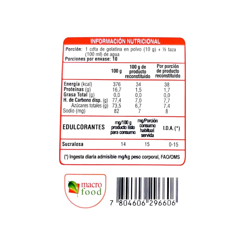 Gelatina sabor naranja Macro Food (100 g / 3.5 oz) - Miniatura 3