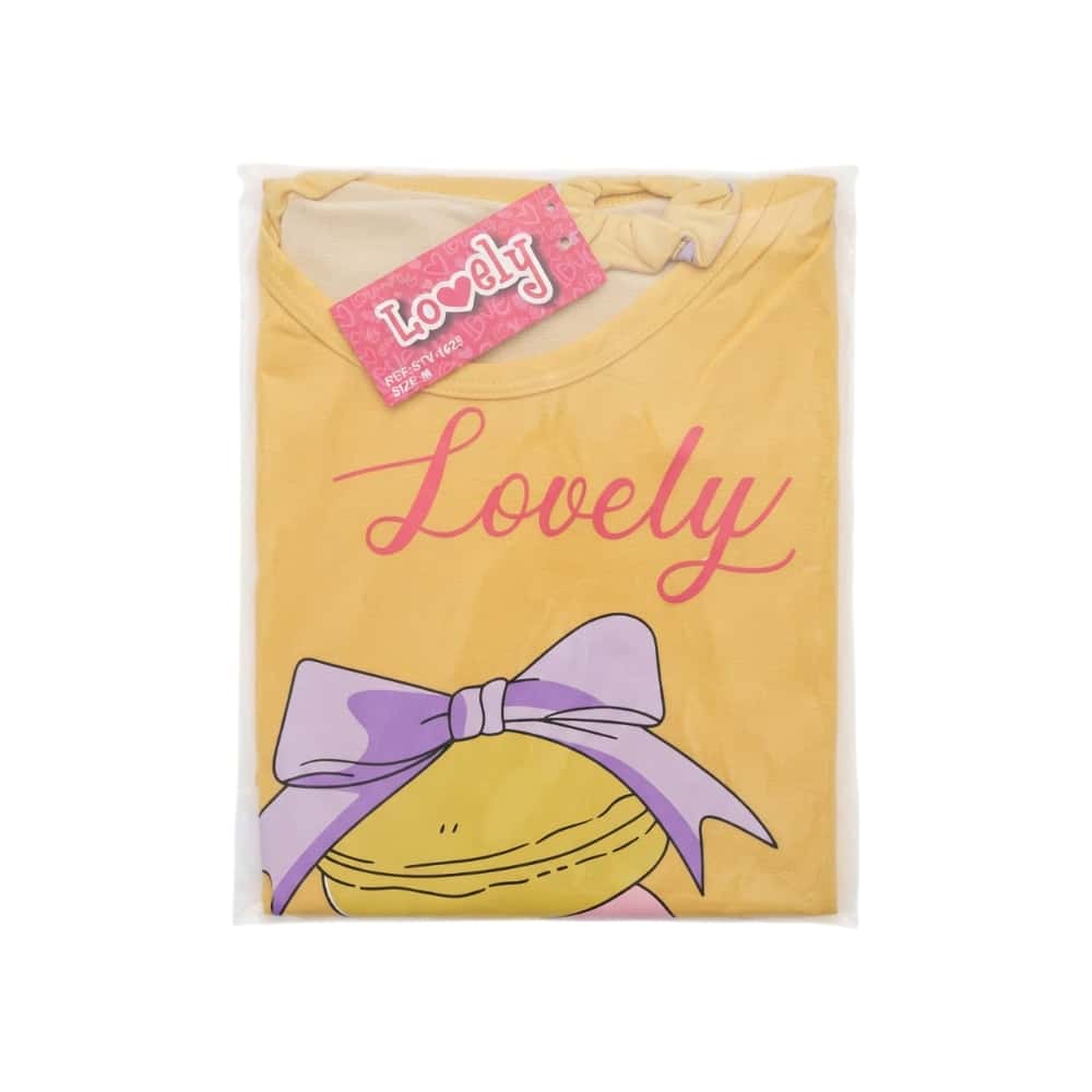 Pijama de dos piezas femenino color mamoncillo con diseño central macarons Lovely (Talla M) - Miniatura 2